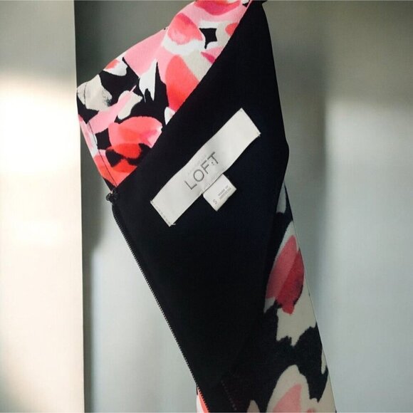Ann Taylor Loft Womens Black Pink Floral Cap Sleeve Knee Length Dress Size Small - Picture 6 of 10